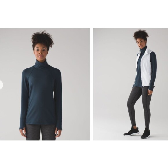 Lululemon Womens Hill and Valley Turtleneck Size 8 Long Sleeve Run Blue W3ABZS - Picture 1 of 7